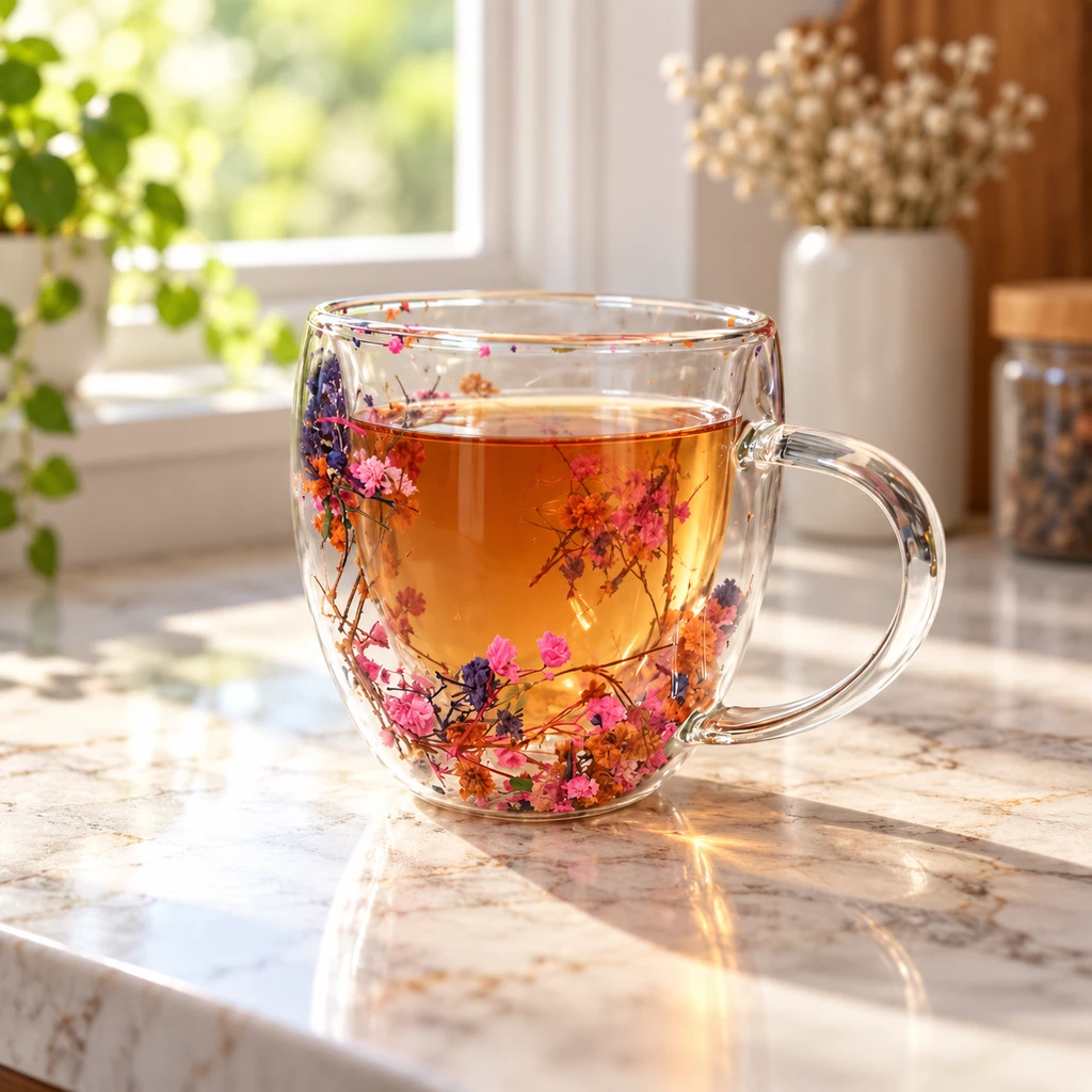 Double Wall Dried Flower Glass Mug - view 3